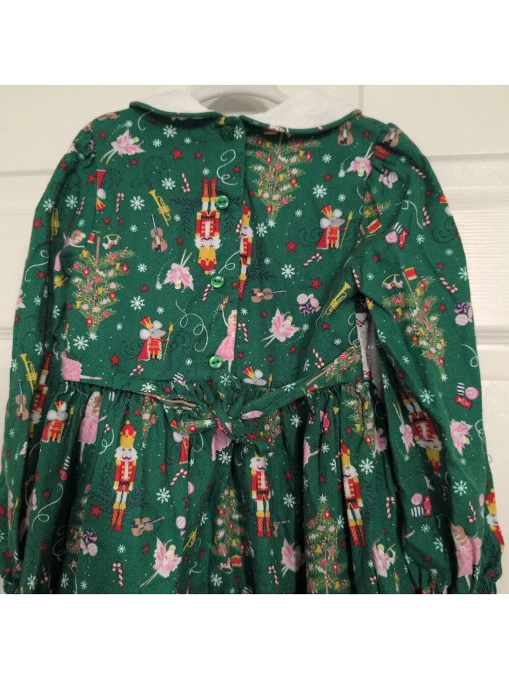 Bonnie Jean Nutcracker Dress Girls Size 5 Green Christmas Ballet Smocked Cotton